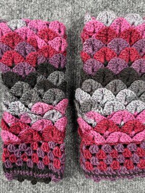 Handmade Crochet Dragon Scale Fingerless Gloves - Boho Arm Warmers - Pink